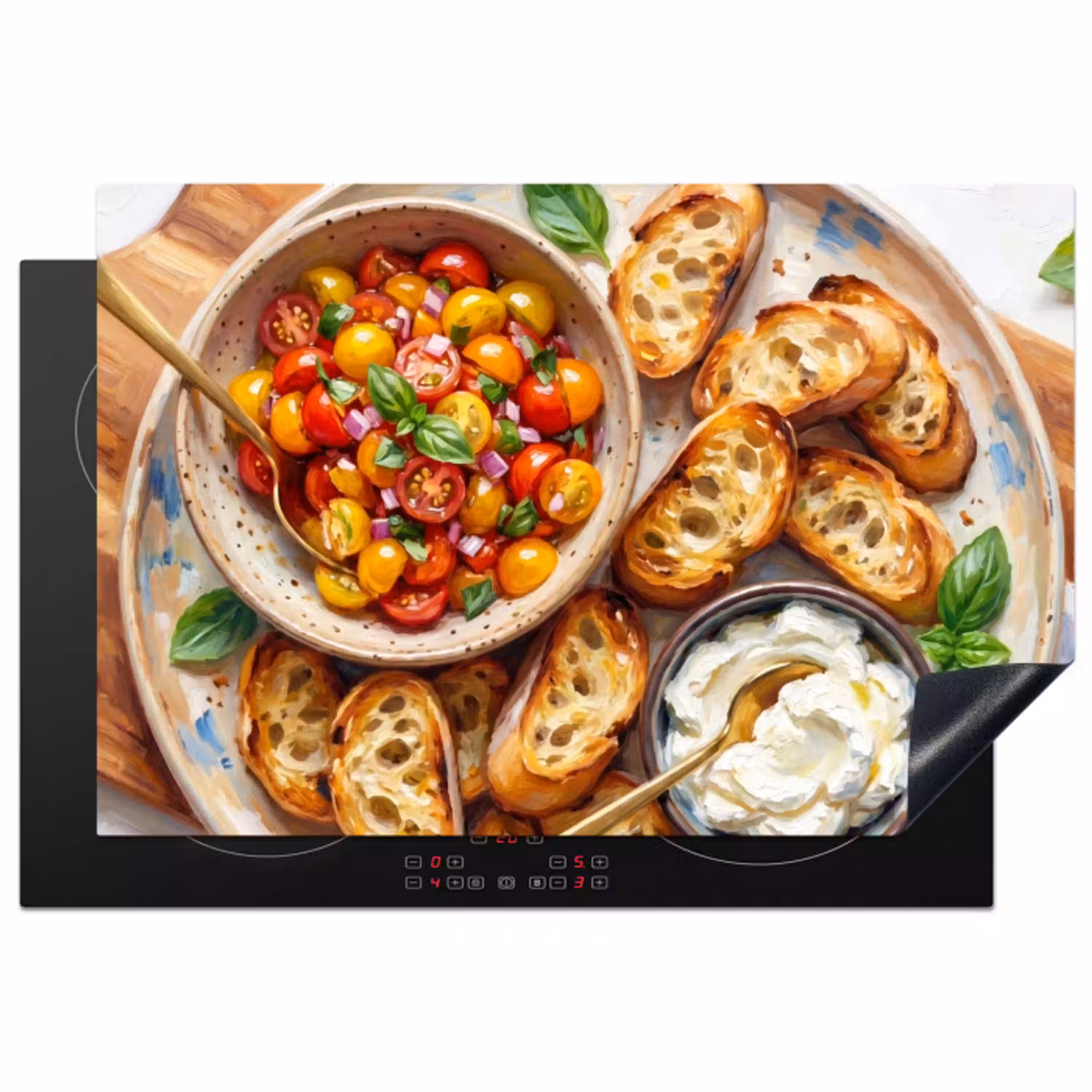Eten - Tomaat - Brood - Kleurrijk - Keuken Inductie beschermer vinyl 3mm klein -3d