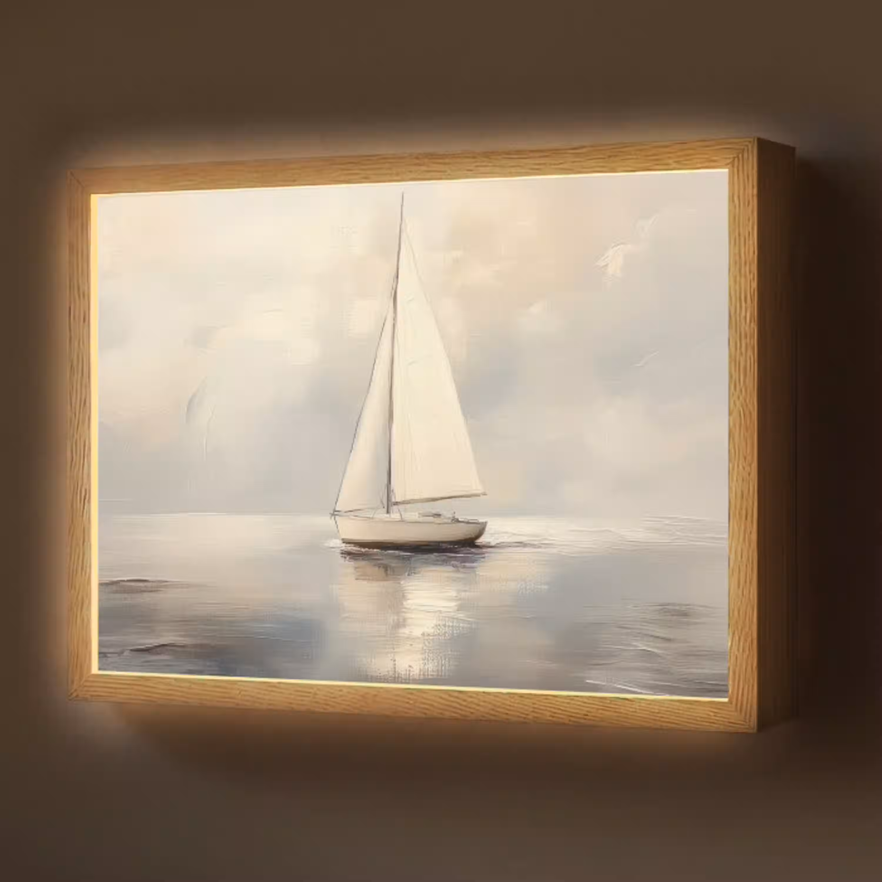 Zeilschip - Zee - Bewolkt Light Box met batterij (Wandlamp) middel -z3d_website