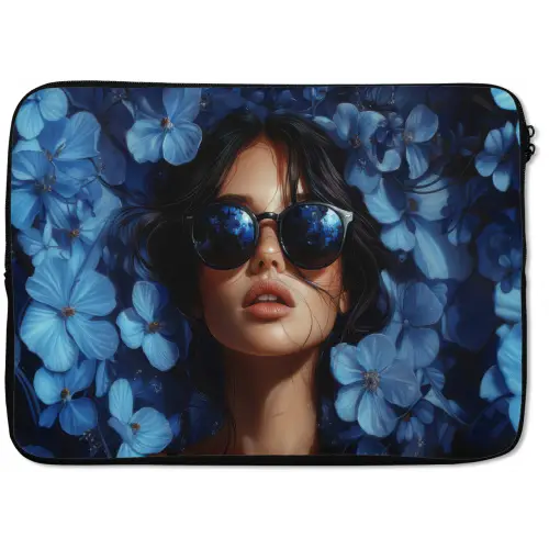 Vrouw - Blauw - Bloemen - Vlinders - Natuur laptophoes neopreen klein -zkaufland3dotto