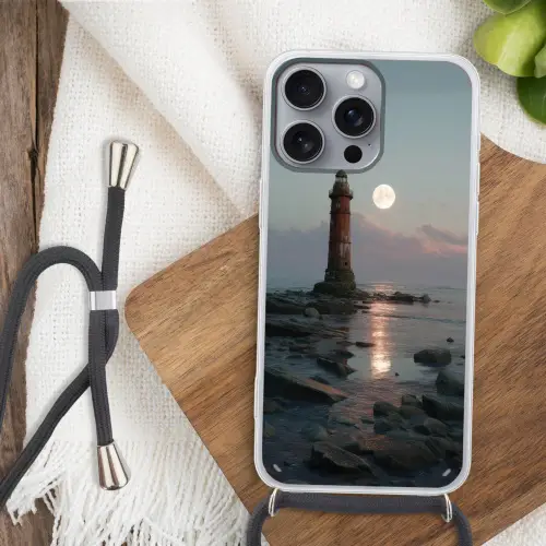Vuurtoren - Stenen - Water - Maan Hoesje iPhone 16 Pro Max met koord klein -sfeer4