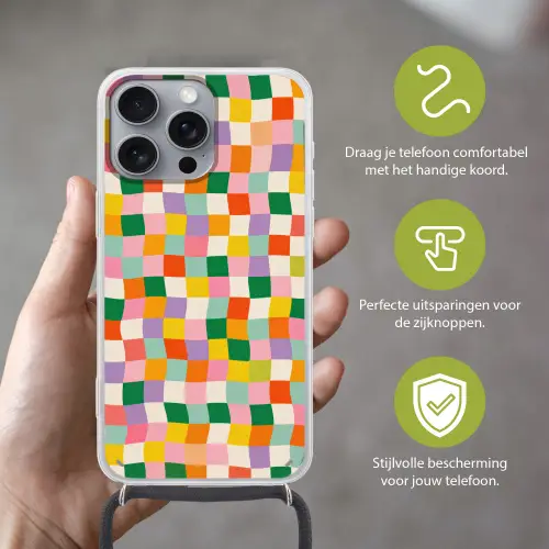 Vierkanten - Kleurrijk - Golvend Hoesje iPhone 16 Pro Max met koord klein -sfeer2_NL
