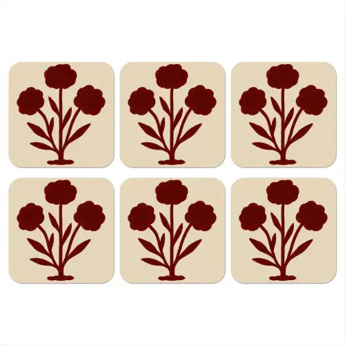 Bloemen - Bladeren - Rood - Minimalistisch onderzetter kurk middel -3d