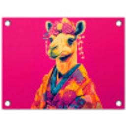 Kameel - Bloemen - Kimono - Waaiers tuinposter los doek klein -3d