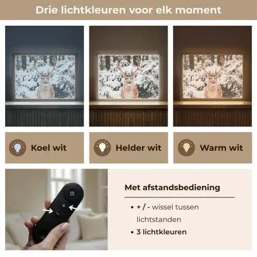 Hert - Sneeuw - Winter - Bos - Dieren Light Box met batterij (Wandlamp) middel -USP_lichtkleurNL