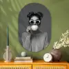 Vrouw - Koffie - Zwart - Wit Wandcirkel Ovaal Glas middel -sfeer2