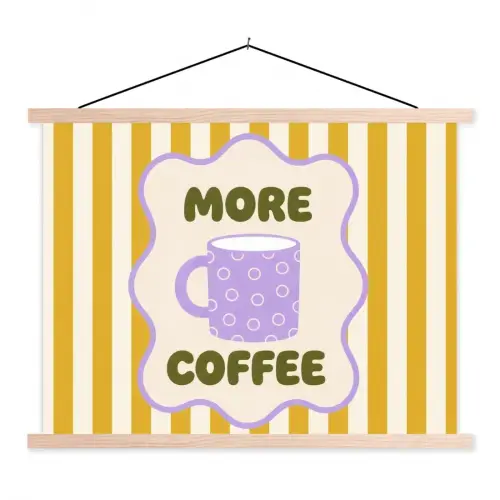 More coffee - Geel - Paars - Strepen - Mok textielposter latten blank klein -3d