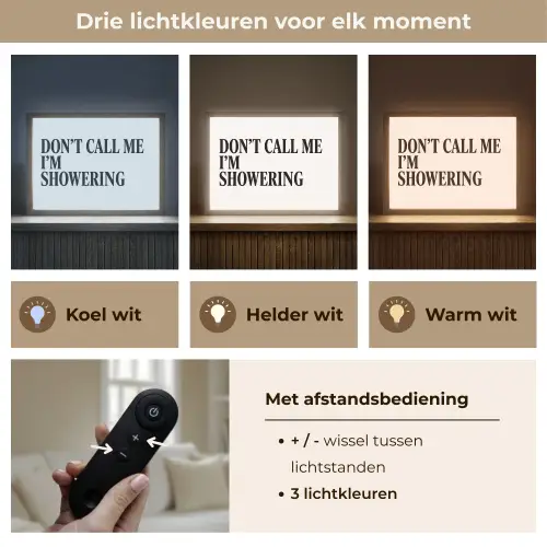 Tekst - Modern - Zwart - Wit Light Box met batterij (Wandlamp) middel -USP_lichtkleurNL