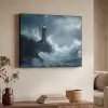 Rotsen - Vuurtoren - Golven - Klliffen Textielframe zwart klein -sfeer3