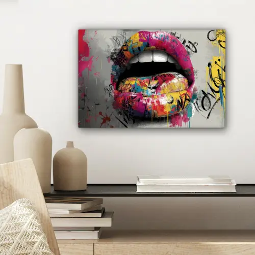 Lippen - Graffiti - Expressief canvas 2cm klein -sfeer6