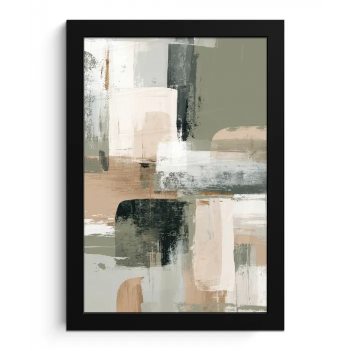 Penseelstreken - Abstract - Aardetinten fotolijst zwart zonder passe partout klein -3d