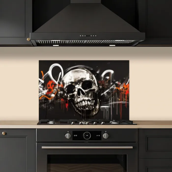 Schedels - Kunst - Donker - Rood keuken achterwand spatscherm klein -sfeer1
