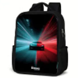 Sportwagen - Lichtstralen - Neon - Blauw Rugzak - Zwart middel -schuin