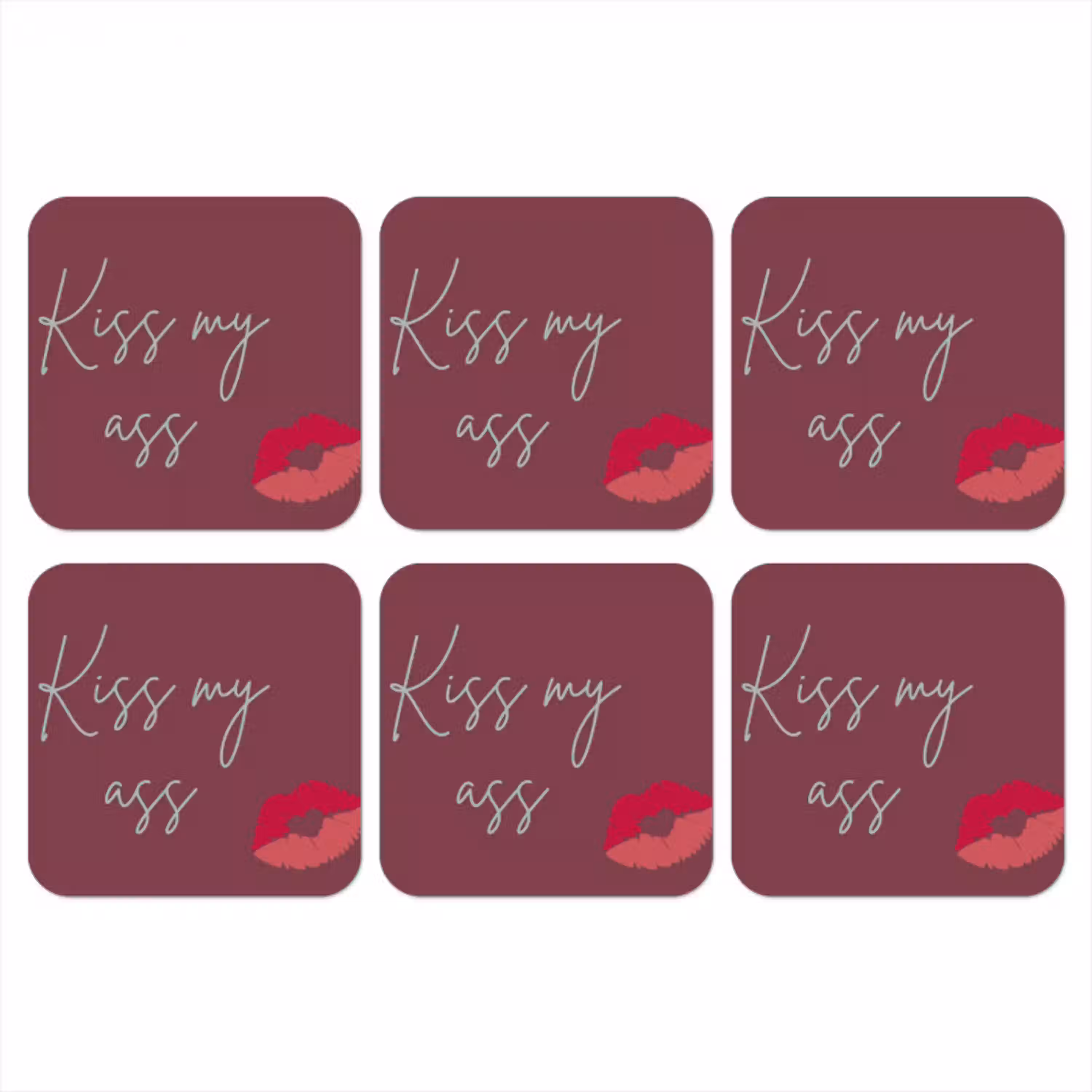 Kiss my ass - Lip - Bordeaux onderzetter kurk middel -3d