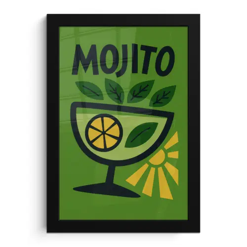 Mojito - Cocktail - Citroen - Groen fotolijst zwart zonder passe partout klein -3d