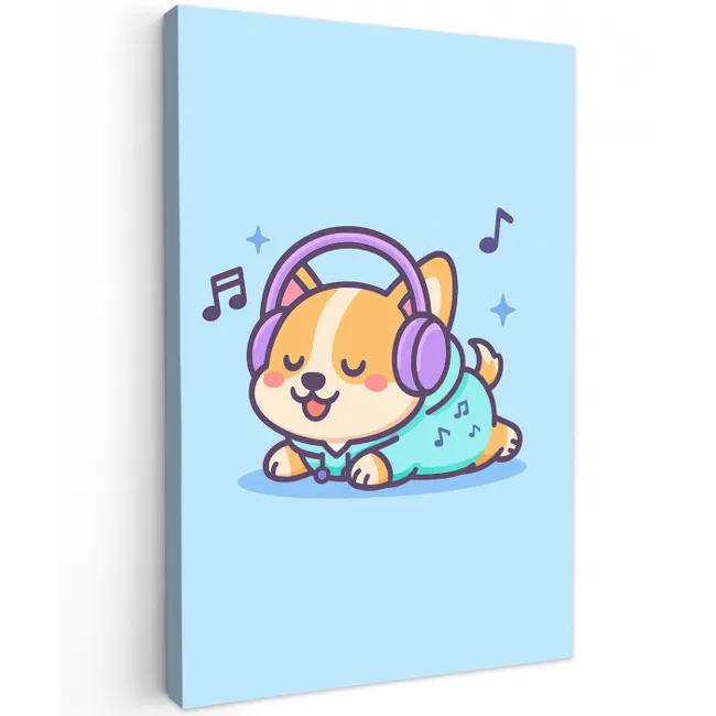 Corgi - Koptelefoon - Blauw - Muzieknoten canvas 2cm klein -z3d