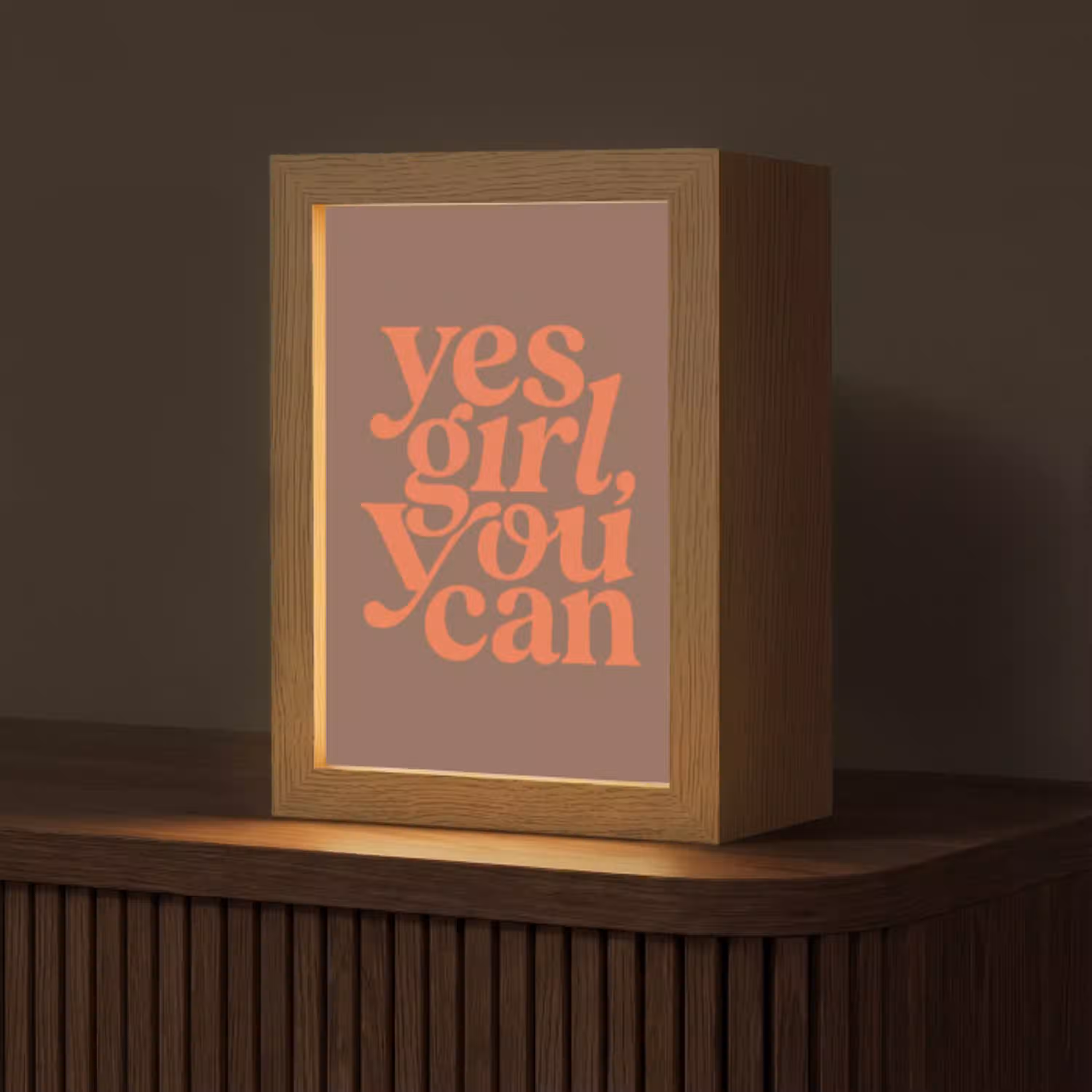 Yes girl you can - Oranje - Bruin Light Box met kabel (Tafellamp) klein -z3d_website