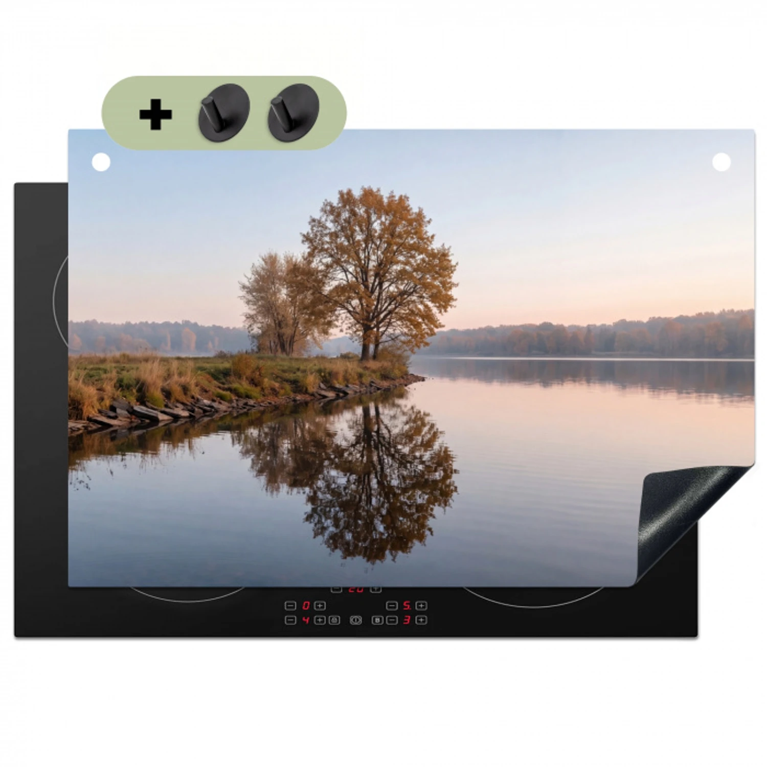 Bomen - Reflectie - Water - Zonsopgang - Serene Inductie beschemer met haakjes klein -3d
