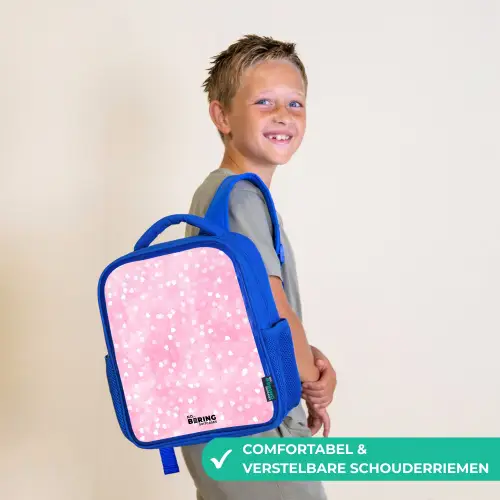 Roze glitter hartjes Kinderrugzak - Blauw middel -sfeer3_NL