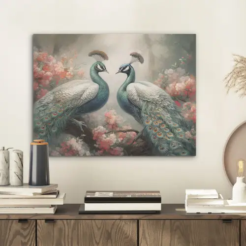Pauwen - Pauwenveren - Vogels - Bloemen - Natuur PET vilt klein -sfeer1