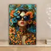 Vrouw - Bloemen - Oranje - Blauw - Modern canvas 2cm klein -sfeer1