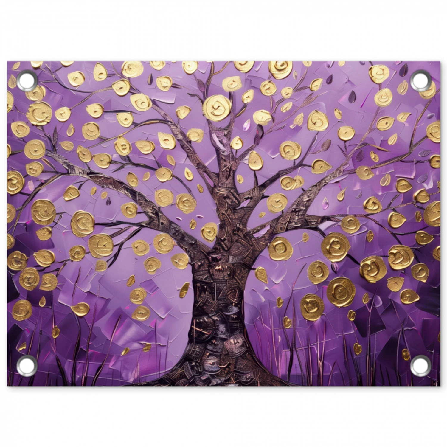 Levensboom - Boom - Paars - Goud - Modern tuinposter los doek klein -3d