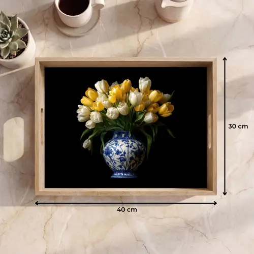Geel - Tulpen - Vaas - Bloemen Dienblad Rechthoek middel -USP_Formaat