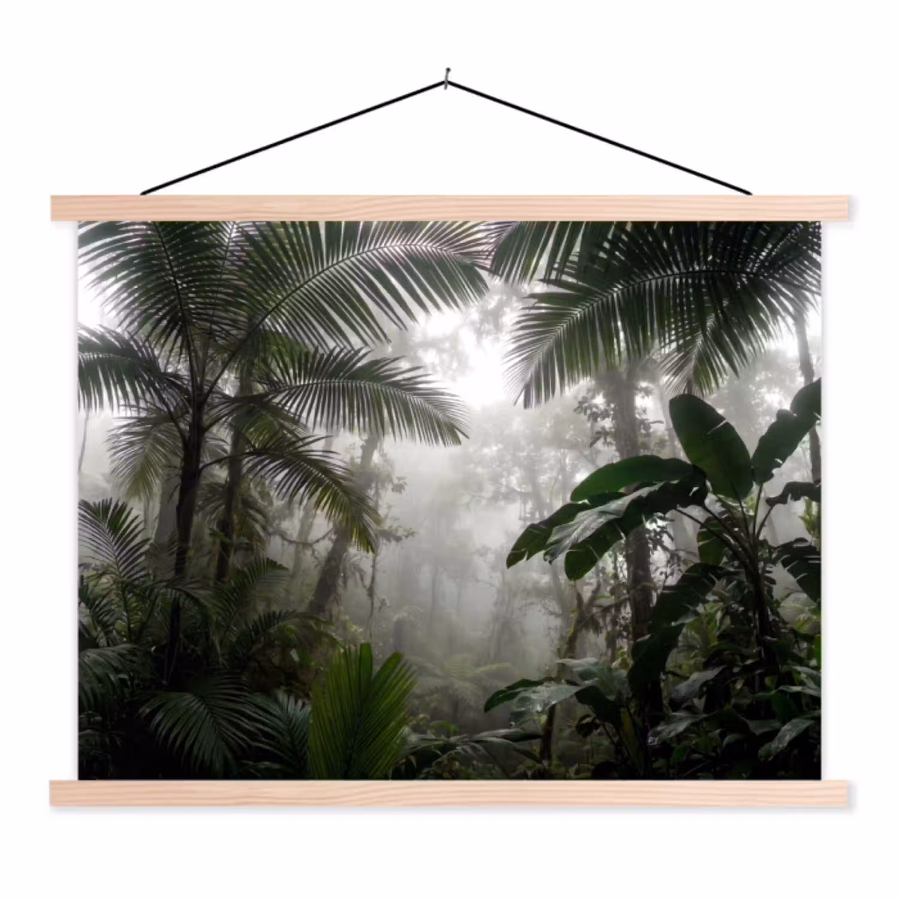 Natuur - Jungle - Mist - Groen - Bladeren textielposter latten blank klein -3d