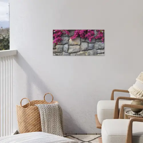 Bougainvillea - Stenen Muur - Roze tuinposter los doek klein -sfeer8