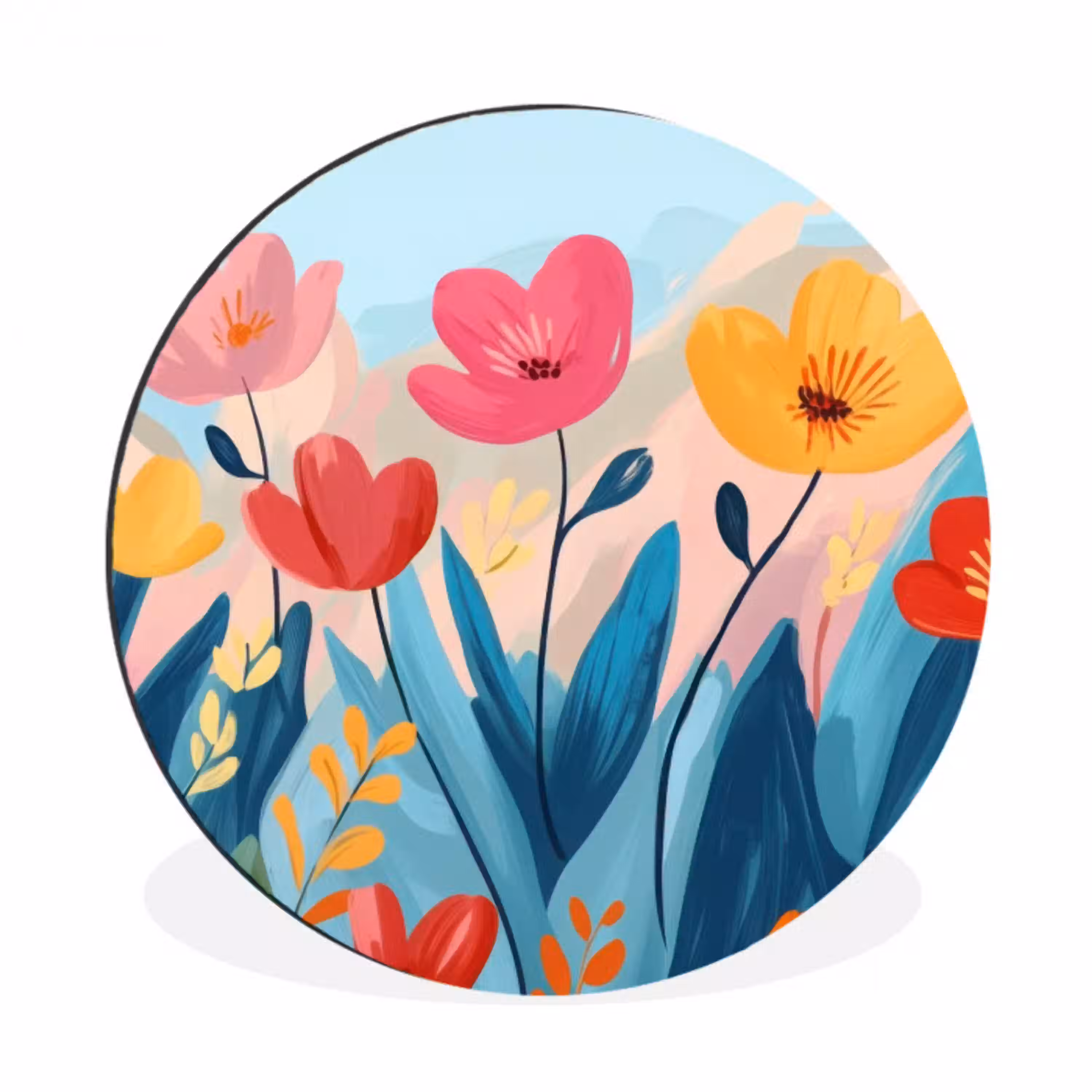 Illustratie - Bloemen - Kleurrijk Wandcirkel aluminium klein -3d