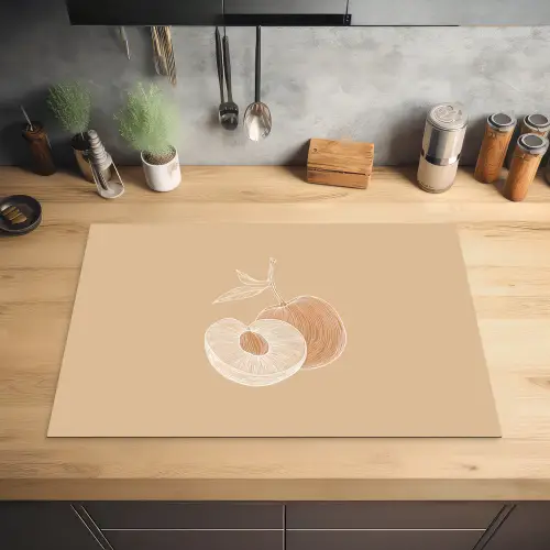Perzik - Lijntekening - Pit - Beige Inductie beschermer vinyl 3mm klein -sfeer5