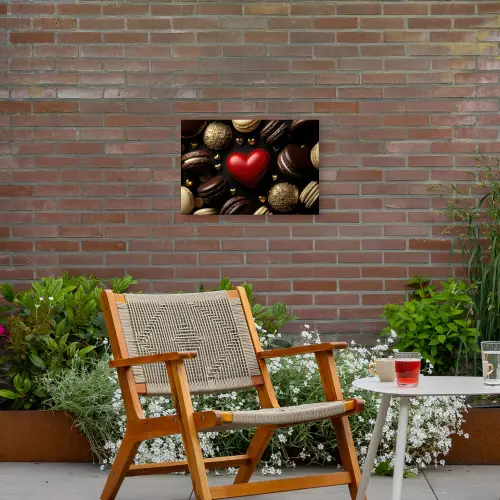 Macarons - Rood - Hart Tuinposter op houten frame 2 cm dik klein -sfeer3