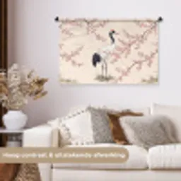 Aziatisch - Kraanvogel - Beige Wandkleed katoen middel -sfeer1