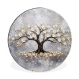 Boom - Bloemen - Natuur - Abstract - Wit Wandcirkel aluminium klein -3d