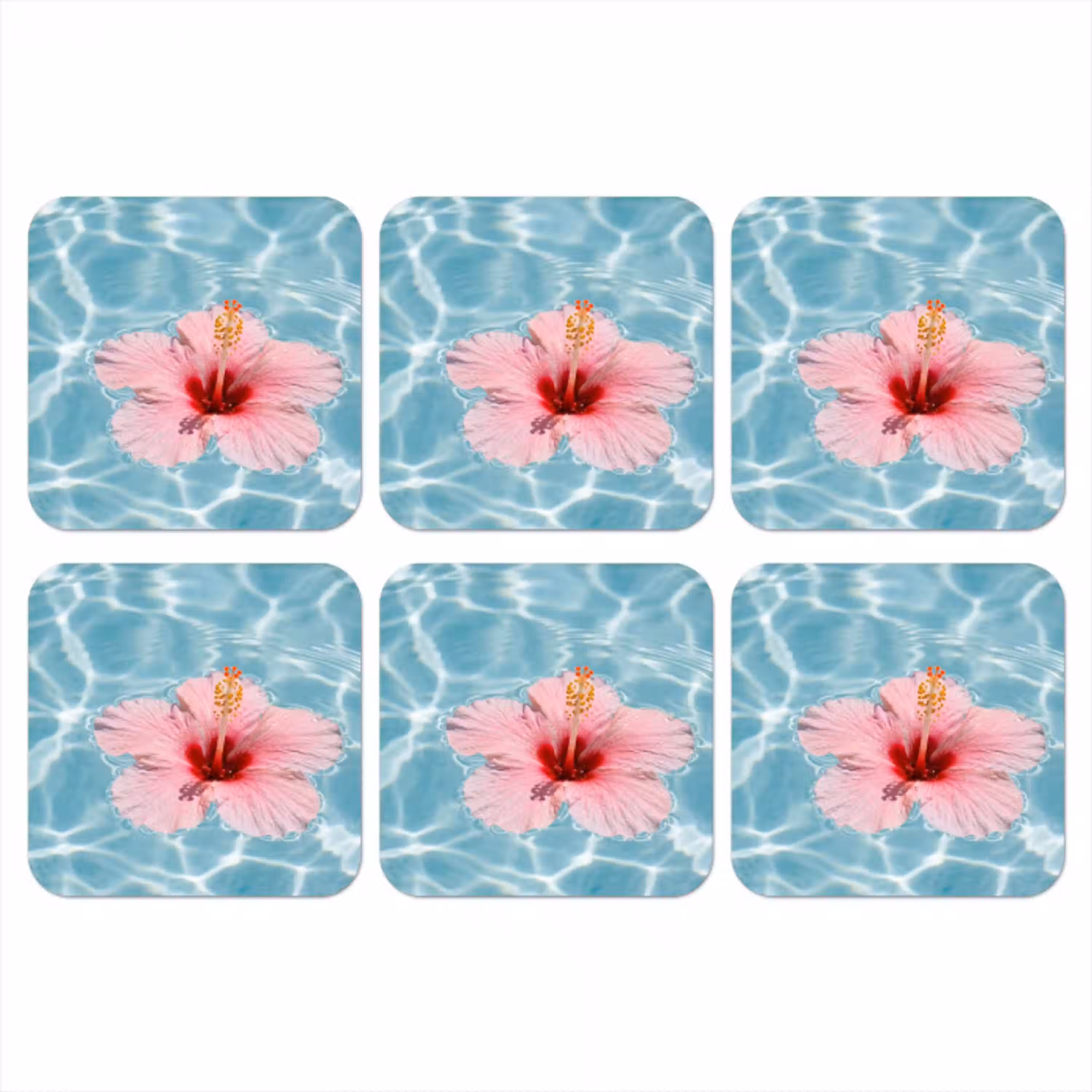 Hibiscus - Water - Roze onderzetter kurk middel -3d