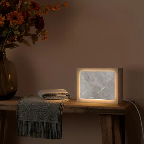 Marmer - Grijs Light Box met kabel (Tafellamp) klein -sfeer4