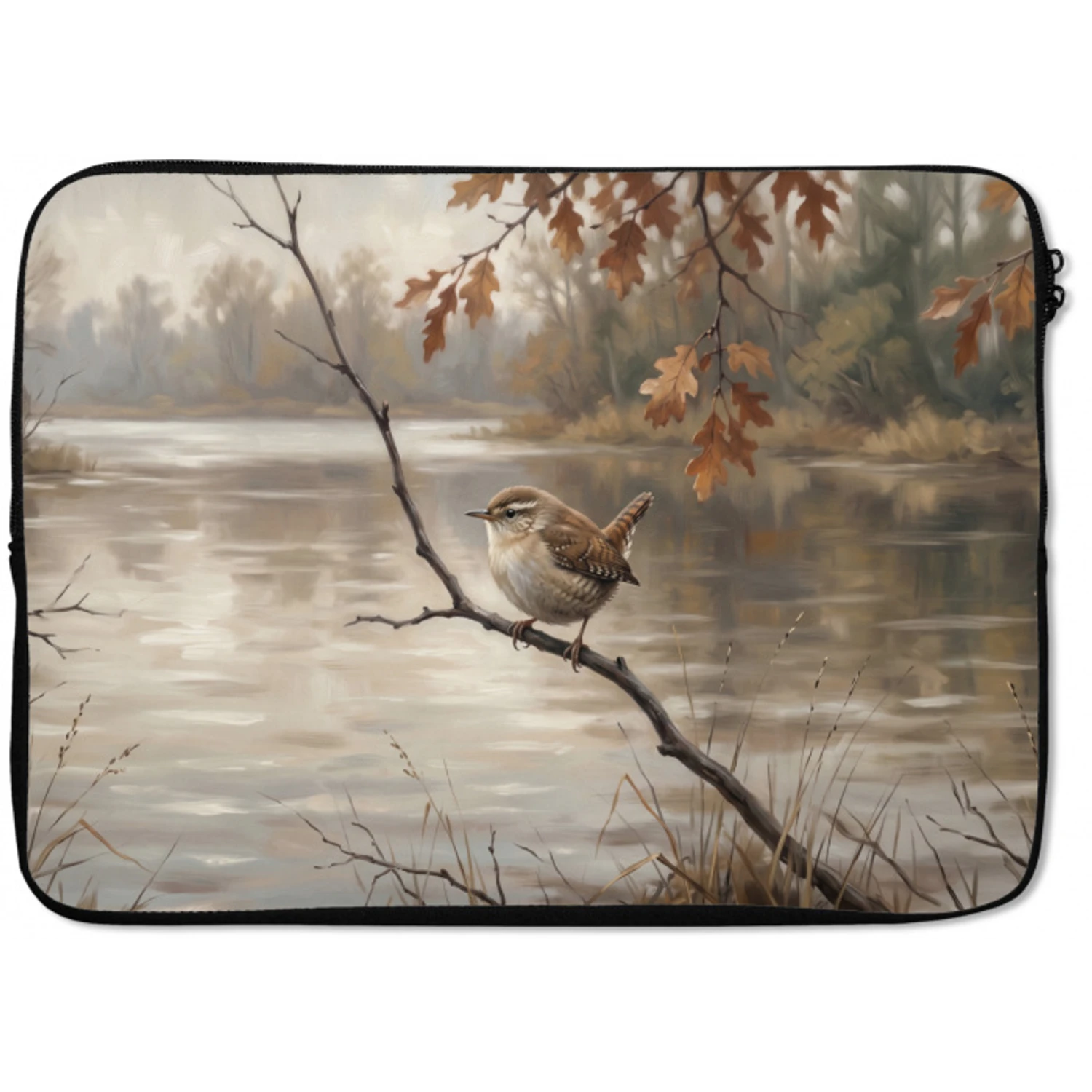 Winterkoninkje - Tak - Rivier - Natuur - Sfeervol laptophoes neopreen klein -zkaufland3dotto