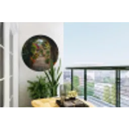 Doorkijk - Bloemen - Poort - Stenen Wandcirkel tuinposter met ringen klein -buiten1