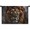 Leeuw - Dieren - Portret - Zwart - Luxe Wandkleed katoen klein -zz3d