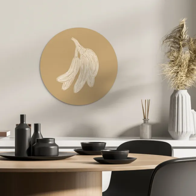 Bananen - Beige - Lijntekening - Minimalistisch KitchenYeah - Keuken - Wandcirkel Forex klein -sfeer2