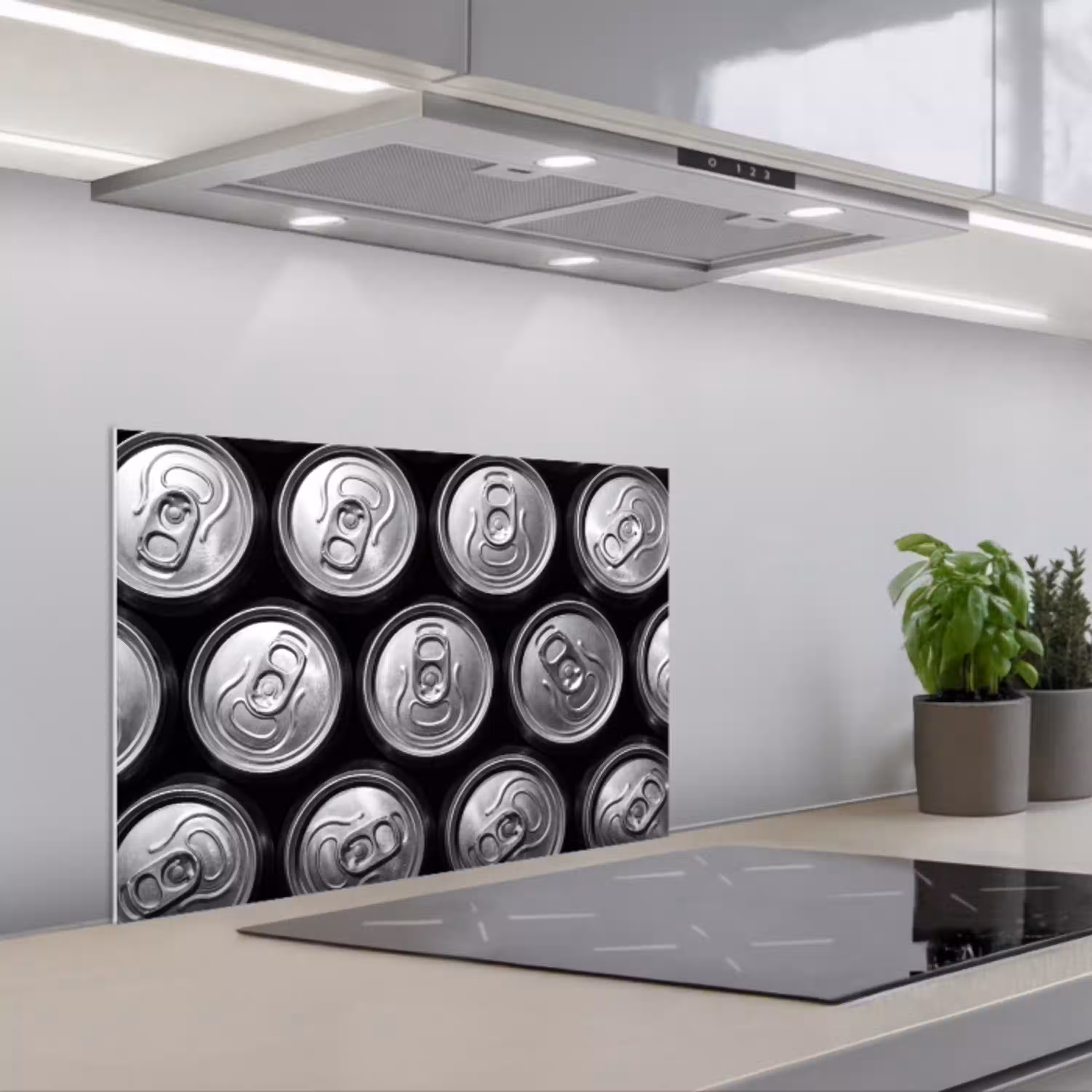 Blikjes - Aluminium - Patroon - Industrieel - Zilver keuken achterwand spatscherm klein -3d_schuin