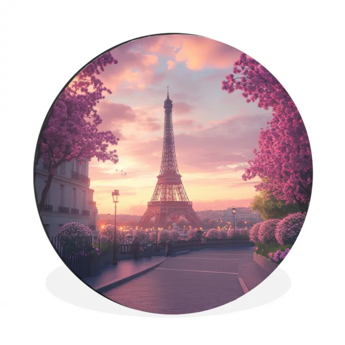 Eiffeltoren - Parijs - Roze Wandcirkel aluminium klein -3d