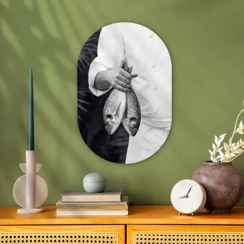 Vissen - Chef - Zwart - Wit Wandcirkel Ovaal Forex klein -sfeer2