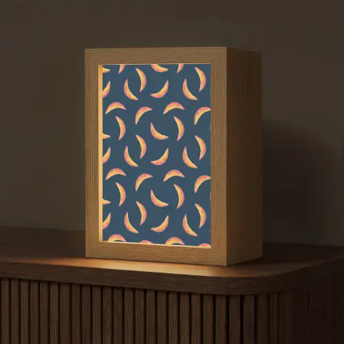 Banaan - Tropisch - Blauw - Patroon Light Box met kabel (Tafellamp) klein 925 -z3d_website