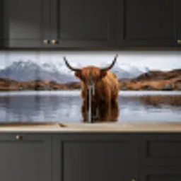Schotse hooglander - Bruin - Water keuken achterwand 2 middel -sfeer1