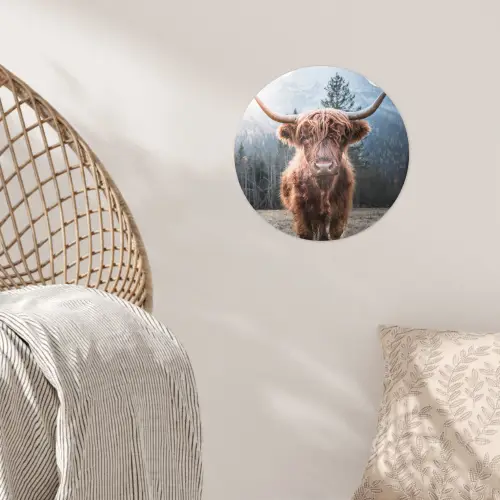 Schotse hooglander - Koe - Dieren - Berg - Natuur Wandcirkel behangsticker klein -sfeer4