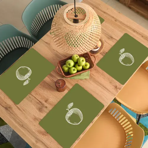 Lijntekening - Appel - Olijfgroen - Blaadje Placemat vinyl groot -zzsfeer5_Kitchenyeah-website