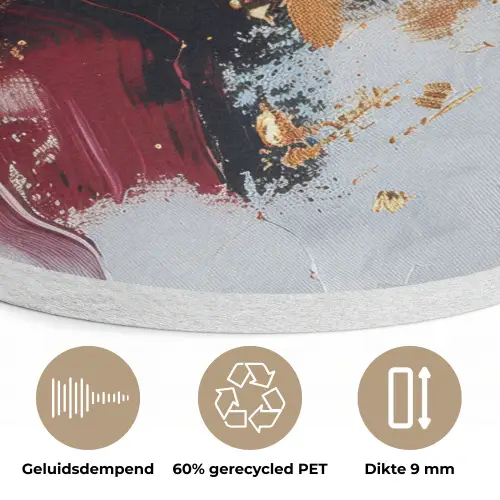 Rood - Abstract - Goud - Modern Akoestische PET Vilt - Rond klein -closeup_NL