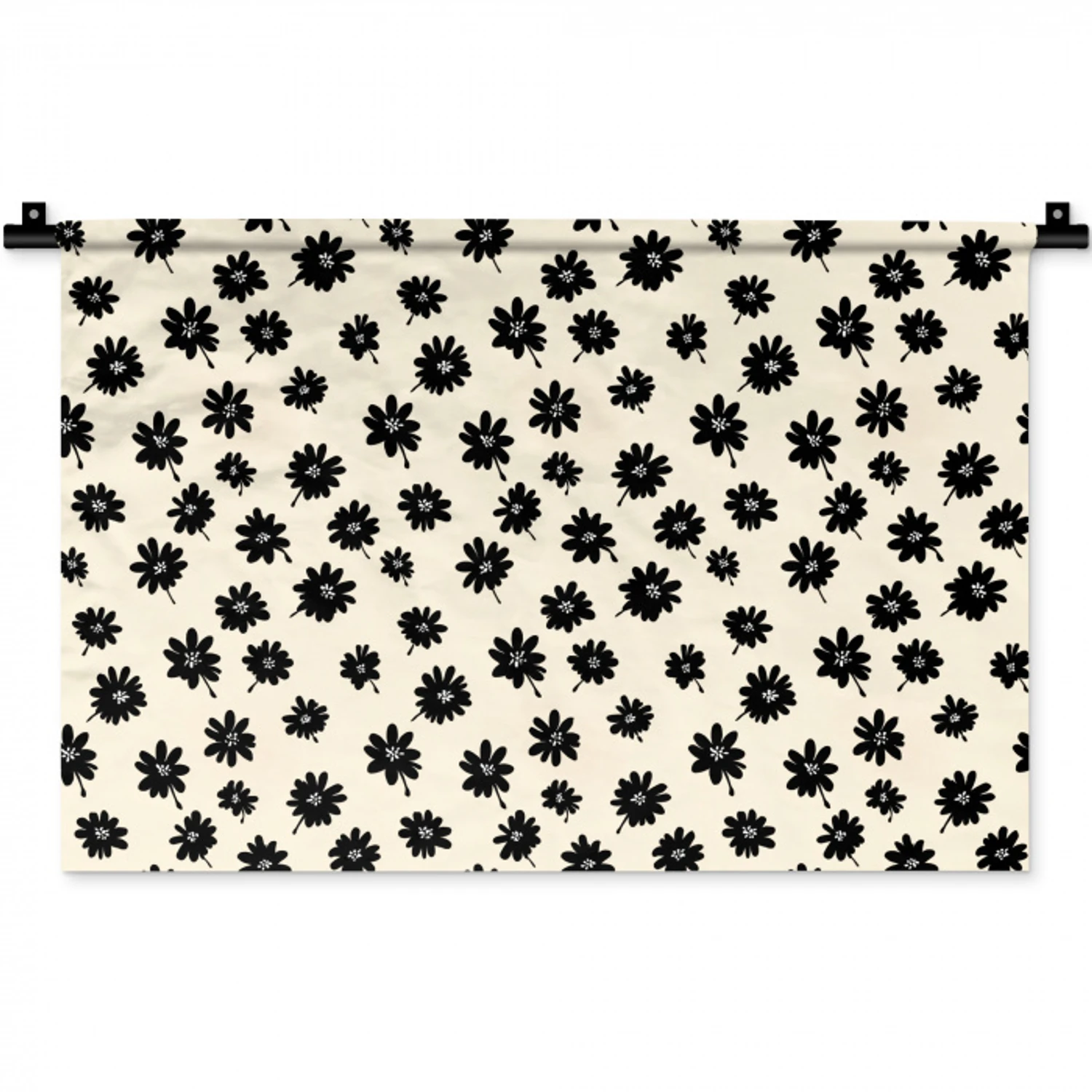 Madeliefjes - Grafisch - Zwart - Beige Wandkleed katoen klein 269 -zz3d