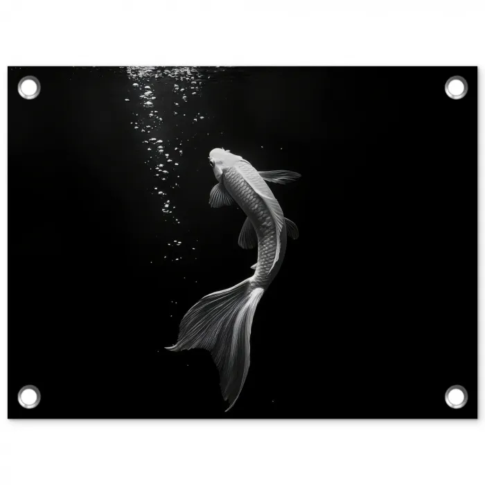 Koi - Vis - Wit - Zwart tuinposter los doek klein -3d