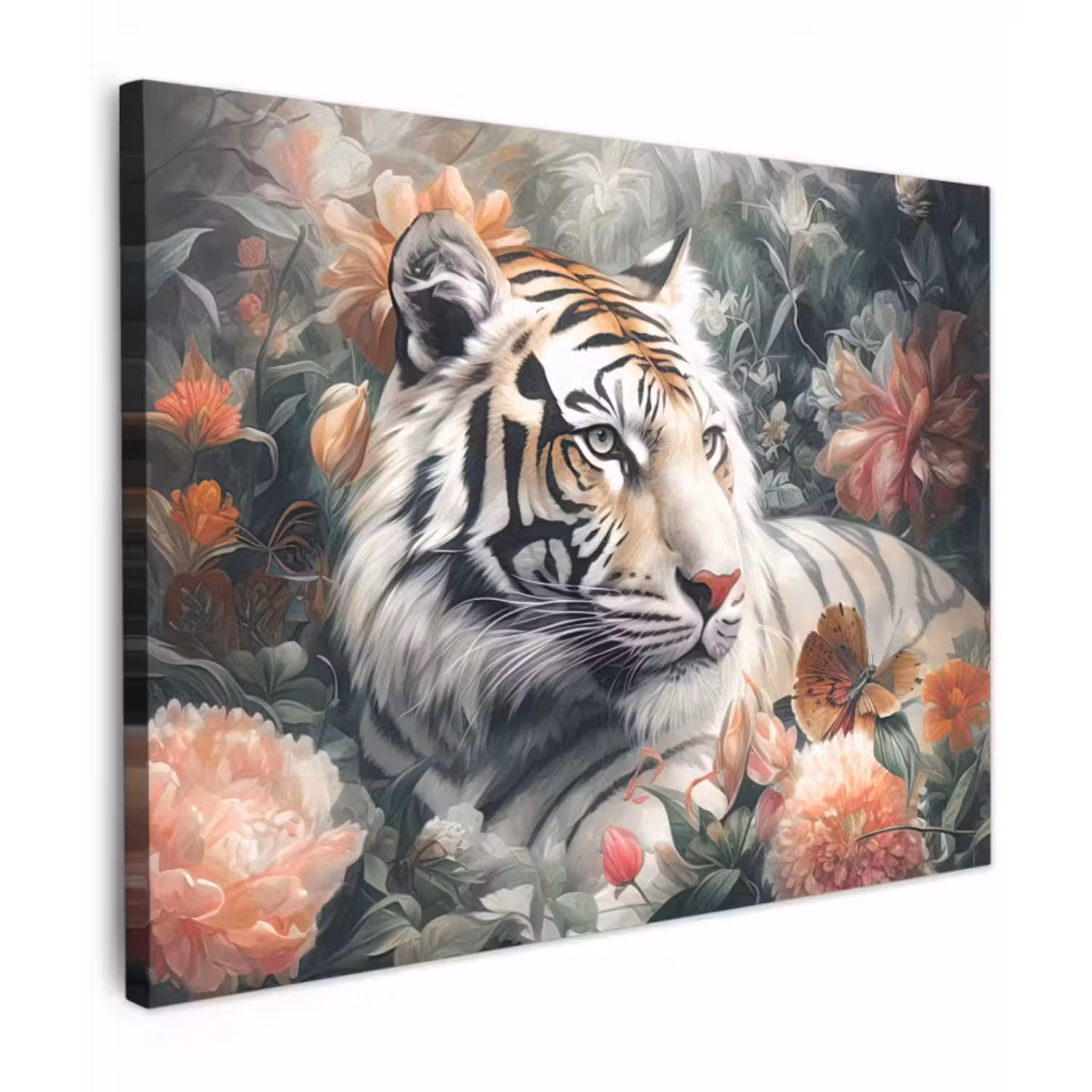 Canvas schilderij - Tijger - Wilde dieren - Bloemen - Jungle